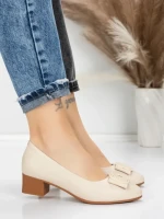 Pantofi cu toc din piele naturala 6885 CREAM | ADVANCER