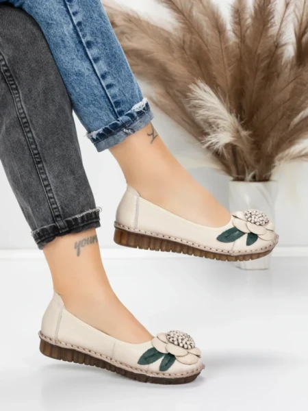 Balerini Dama din piele naturala 1817-6 CREAM | ADVANCER