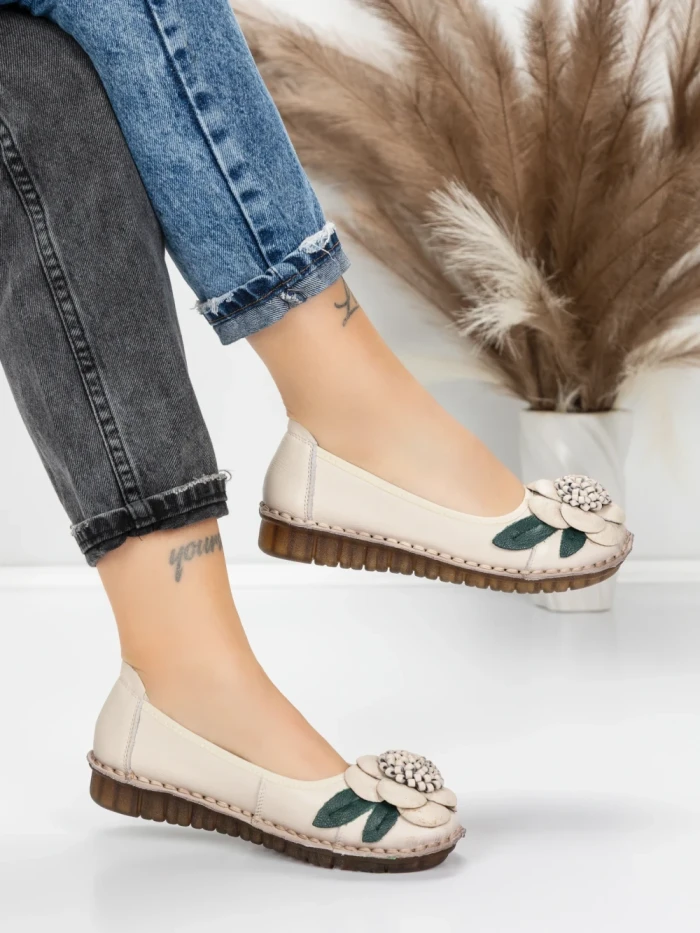 Balerini Dama din piele naturala 1817-6 CREAM | ADVANCER