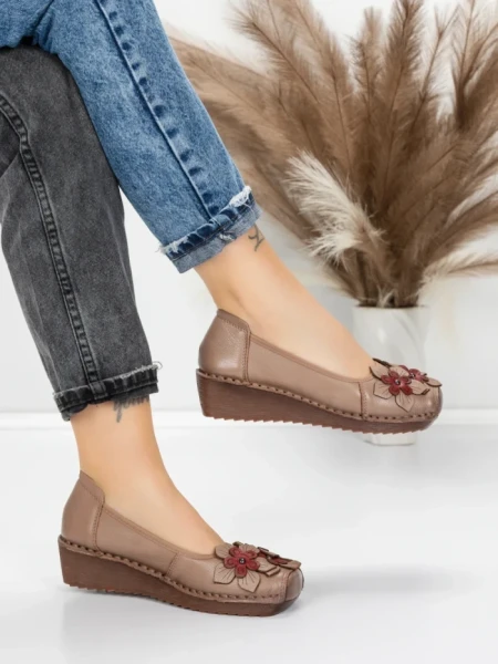 Balerini Dama din piele naturala F166 APRICOT | ADVANCER
