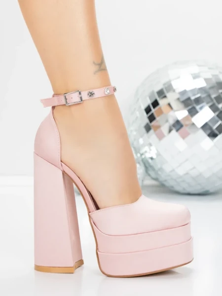 Pantofi cu Toc gros si Platforma 2SY12 PINK | MEI
