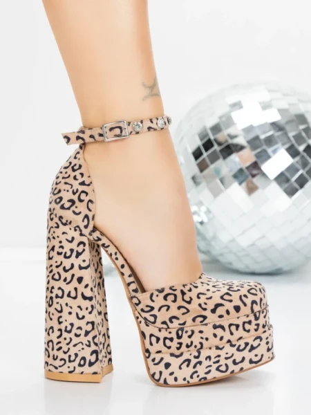 Pantofi cu Toc gros si Platforma 2SY12 LIGHT LEOPARD | MEI