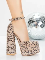 Pantofi cu Toc gros si Platforma 2SY12 LIGHT LEOPARD | MEI