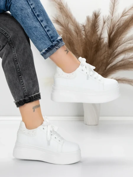 Pantofi Sport Dama cu Platforma 5WL118 WHITE | MEI