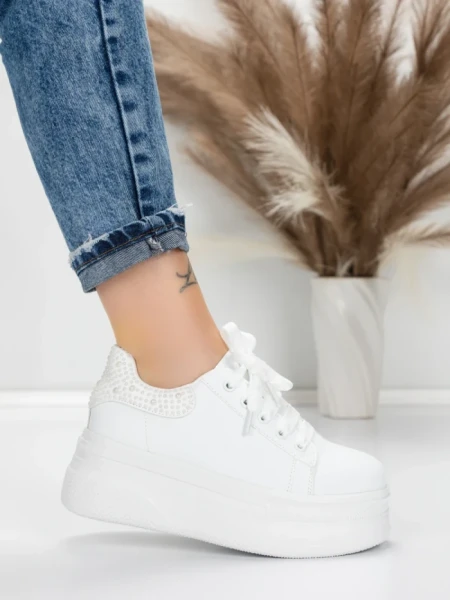 Pantofi Sport Dama cu Platforma 5WL118 WHITE | MEI