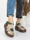 Sandale Dama din piele naturala 10682 CREAM-GREEN | ADVANCER