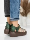 Sandale Dama din piele naturala 10682 CREAM-GREEN | ADVANCER