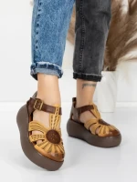 Sandale Dama din piele naturala 10682 YELLOW-BROWN | ADVANCER