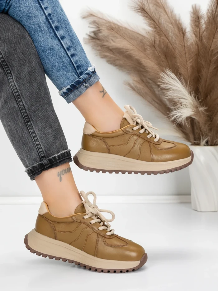 Pantofi Sport Dama din piele naturala 88253 KHAKI | ADVANCER