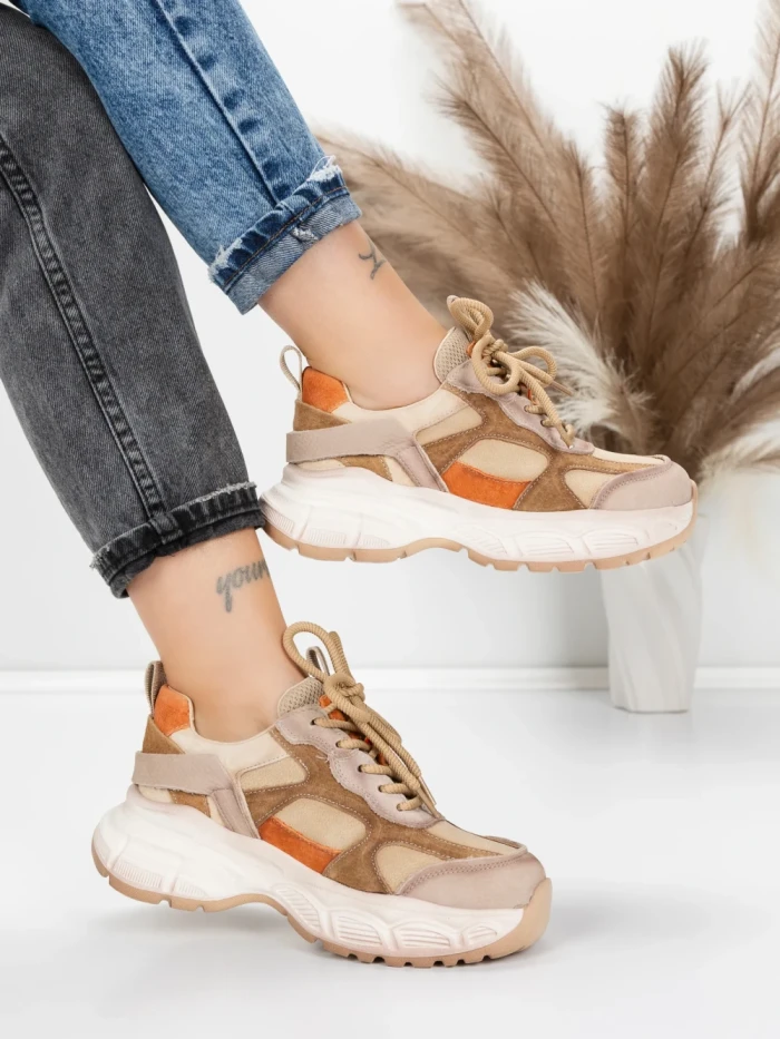 Pantofi Sport Dama din piele naturala HY3332 KHAKI-APRICOT | ADVANCER