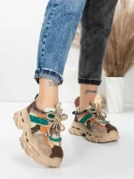 Pantofi Sport Dama din piele naturala HY2986 CREAM-GREEN | FRANCO GERARDO