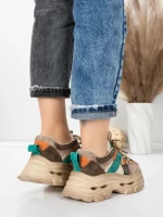 Pantofi Sport Dama din piele naturala HY2986 CREAM-GREEN | FRANCO GERARDO