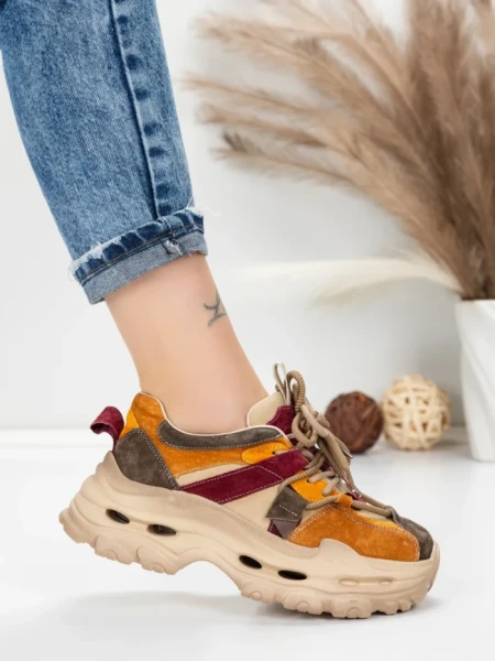 Pantofi Sport Dama din piele naturala HY2986 APRICOT-WINE | FRANCO GERARDO