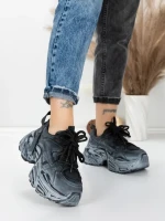 Pantofi Sport Dama din piele naturala 918-1 BLACK-GREY | FRANCO GERARDO