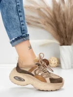 Pantofi Sport Dama din piele naturala HY2122 COFFEE-YELLOW | FRANCO GERARDO