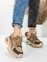Pantofi Sport Dama din piele naturala HY2122 COFFEE-YELLOW | FRANCO GERARDO