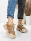 Pantofi Sport Dama din piele naturala 7110 KHAKI-CREAM | FRANCO GERARDO