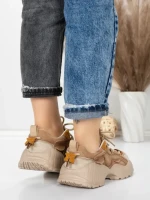Pantofi Sport Dama din piele naturala 7110 KHAKI-CREAM | FRANCO GERARDO
