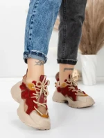 Pantofi Sport Dama din piele naturala 7110 RED-CREAM | FRANCO GERARDO