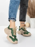Pantofi Sport Dama din piele naturala 7109 GREEN-CREAM | FRANCO GERARDO
