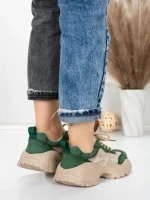Pantofi Sport Dama din piele naturala 7109 GREEN-CREAM | FRANCO GERARDO
