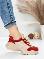 Pantofi Sport Dama din piele naturala 7109 RED-CREAM | FRANCO GERARDO