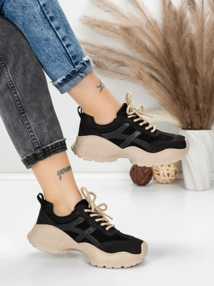 Pantofi Sport Dama din piele naturala 7109 BLACK | FRANCO GERARDO