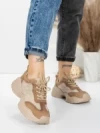 Pantofi Sport Dama din piele naturala 7109 KHAKI-CREAM | FRANCO GERARDO