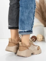 Pantofi Sport Dama din piele naturala 7109 KHAKI-CREAM | FRANCO GERARDO