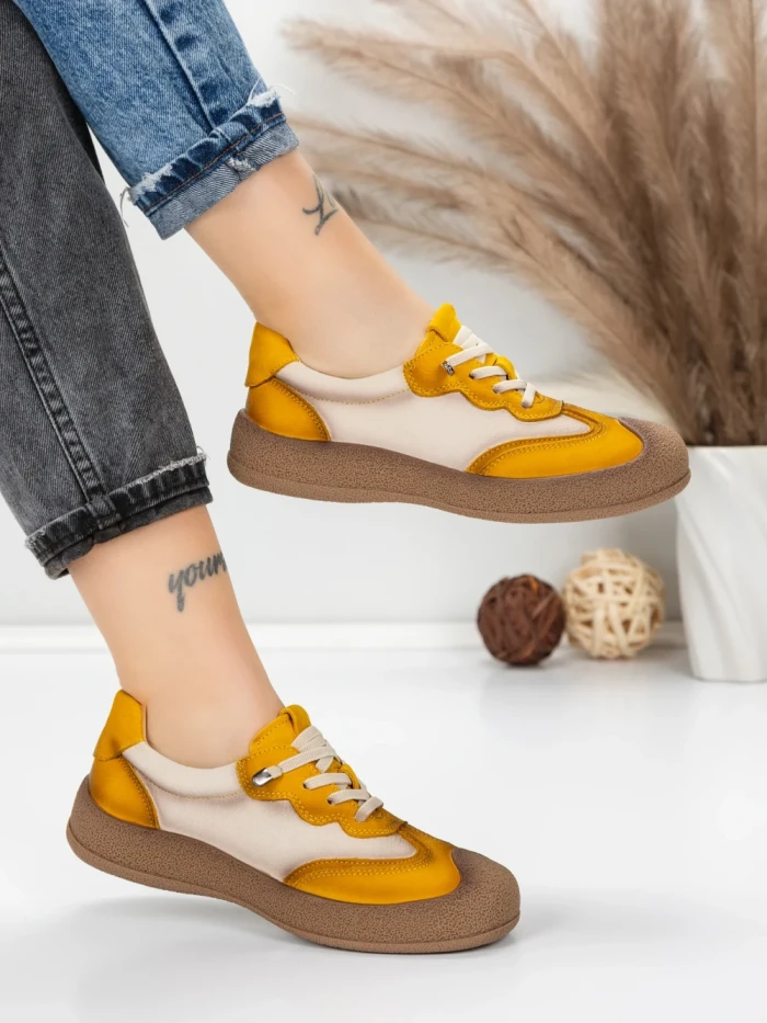Pantofi Sport Dama din piele naturala 65852 YELLOW | FRANCO GERARDO