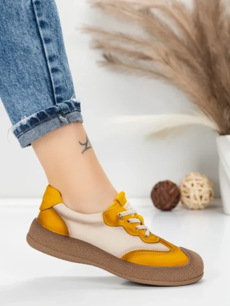 Pantofi Sport Dama din piele naturala 65852 YELLOW | FRANCO GERARDO