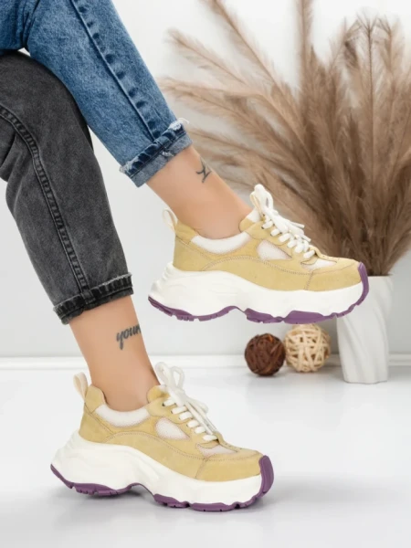 Pantofi Sport Dama din piele naturala HY1333 GREEN-CREAM | FRANCO GERARDO