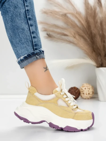 Pantofi Sport Dama din piele naturala HY1333 GREEN-CREAM | FRANCO GERARDO