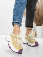 Pantofi Sport Dama din piele naturala HY1333 GREEN-CREAM | FRANCO GERARDO