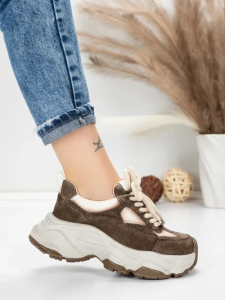 Pantofi Sport Dama din piele naturala HY1333 COFFEE-CREAM | FRANCO GERARDO