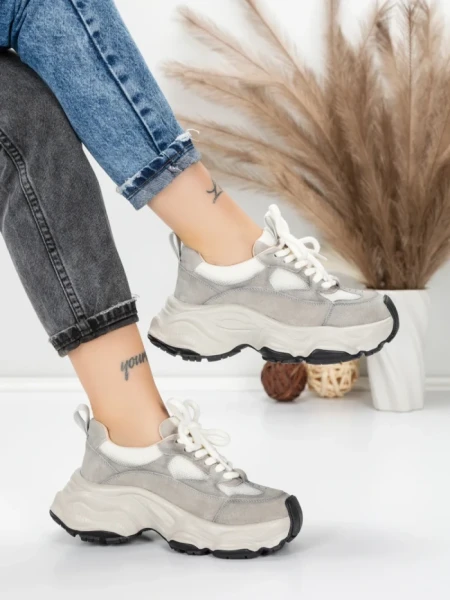 Pantofi Sport Dama din piele naturala HY1333 GREY-CREAM | FRANCO GERARDO