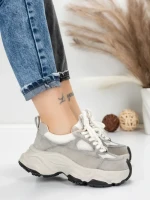Pantofi Sport Dama din piele naturala HY1333 GREY-CREAM | FRANCO GERARDO