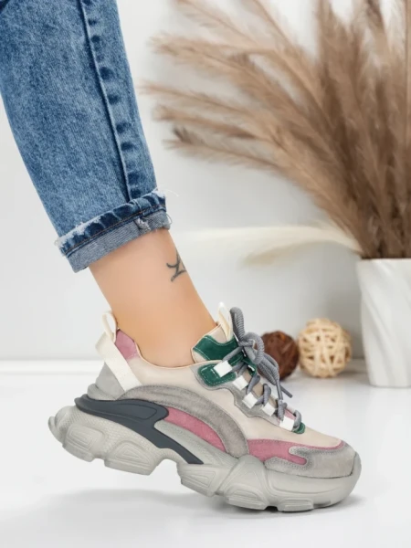 Pantofi Sport Dama din piele naturala Y5758-2 GREY-GREEN | FRANCO GERARDO
