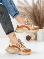 Pantofi Sport Dama din piele naturala Y5758-2 KHAKI-PINK | FRANCO GERARDO