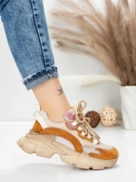 Pantofi Sport Dama din piele naturala Y5758-2 KHAKI-PINK | FRANCO GERARDO