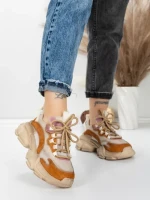 Pantofi Sport Dama din piele naturala Y5758-2 KHAKI-PINK | FRANCO GERARDO
