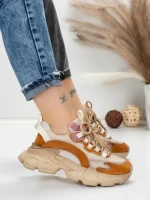 Pantofi Sport Dama din piele naturala Y5758-2 KHAKI-PINK | FRANCO GERARDO