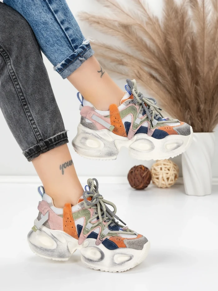 Pantofi Sport Dama din piele naturala HY8988-1 ORANGE-BLUE | FRANCO GERARDO