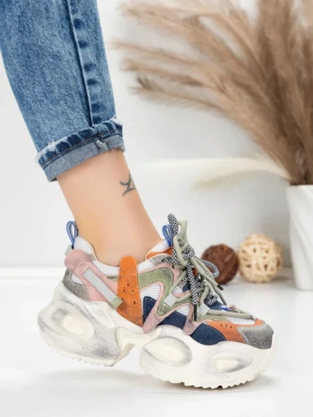 Pantofi Sport Dama din piele naturala HY8988-1 ORANGE-BLUE | FRANCO GERARDO