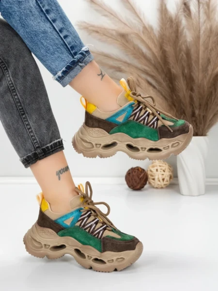 Pantofi Sport Dama din piele naturala HY6383 GREEN-YELLOW | FRANCO GERARDO