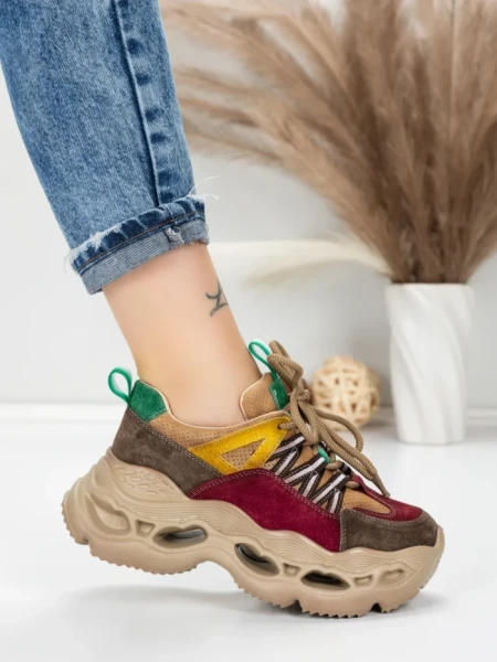 Pantofi Sport Dama din piele naturala HY6383 WINE-GREEN | FRANCO GERARDO