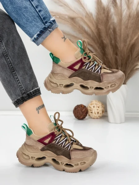 Pantofi Sport Dama din piele naturala HY6383 BROWN-GREEN | FRANCO GERARDO