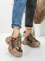 Pantofi Sport Dama din piele naturala HY6383 BROWN-GREEN | FRANCO GERARDO