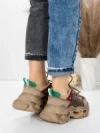 Pantofi Sport Dama din piele naturala HY6383 BROWN-GREEN | FRANCO GERARDO