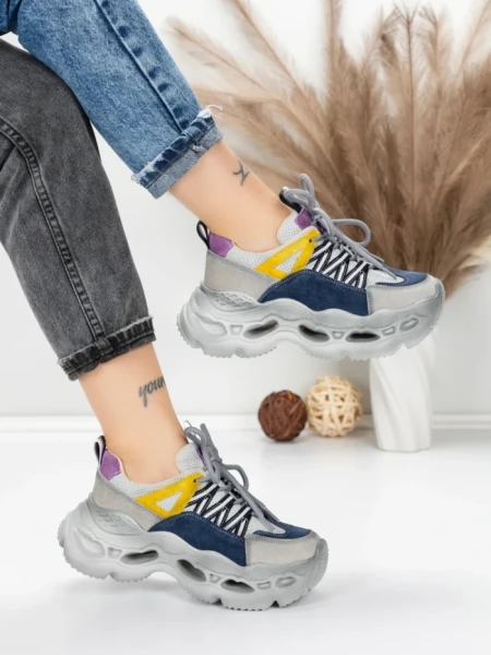 Pantofi Sport Dama din piele naturala HY6383 DARK BLUE-PURPLE | FRANCO GERARDO